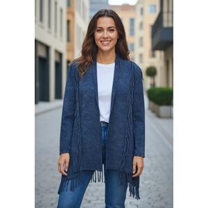 Cover Charge Shrug Sweater Vintage Western Boho Blue Stonewashed Fringe S